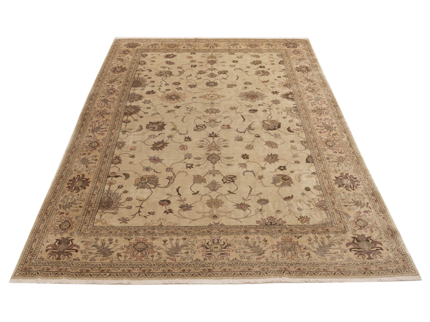 Turkish Elvan 153643 Ivory Gold 9.5x13.2 Hand Knotted Rug