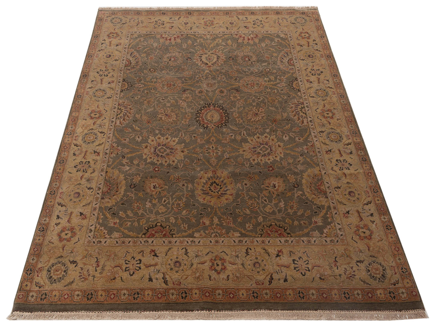 Crown 82692 Silver Green Gold 8.2x10.1 Hand Knotted Rug
