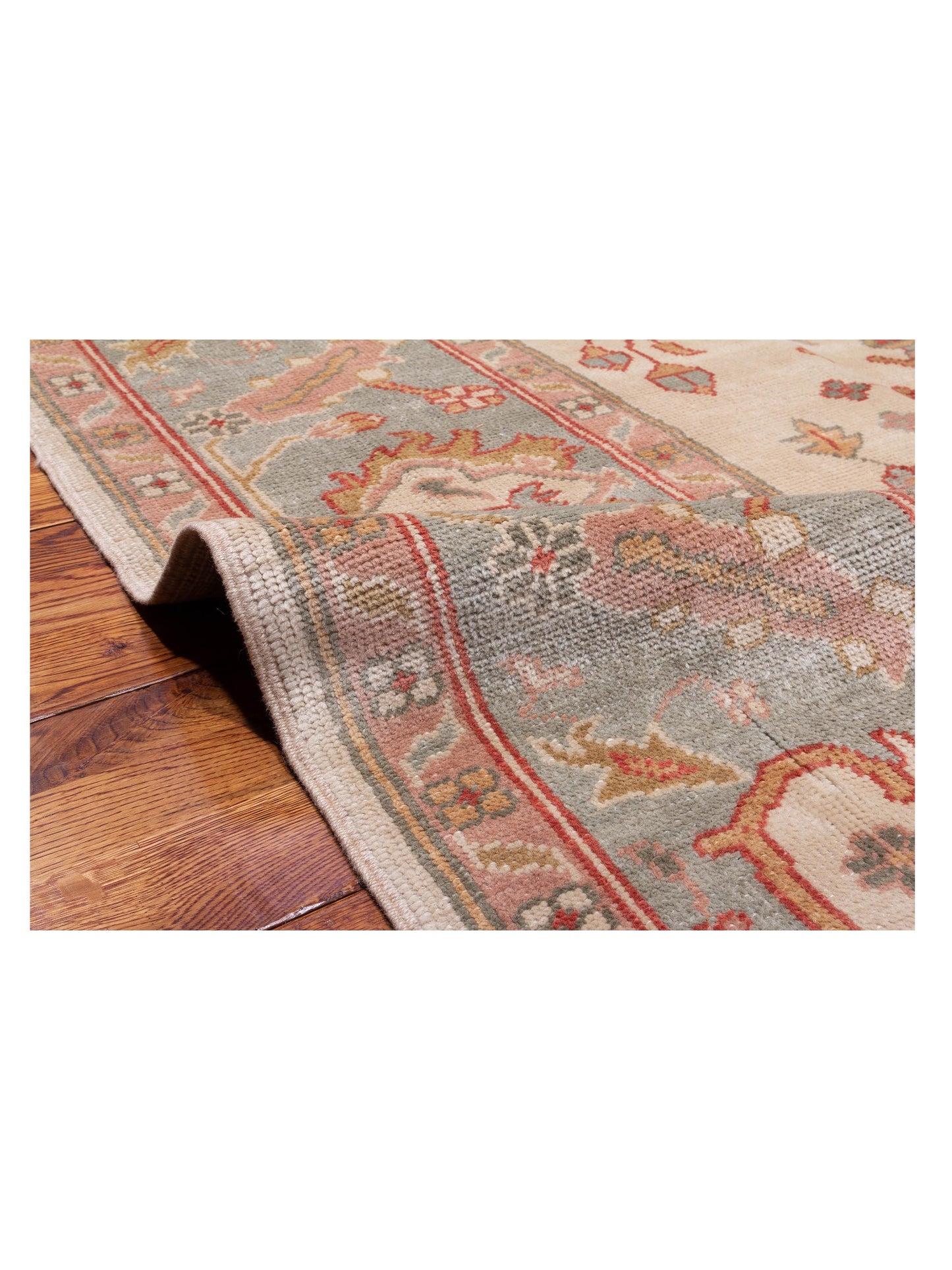 Angora Oushak 147762 Ivory Green 9.6x11.2 Hand Knotted Rug