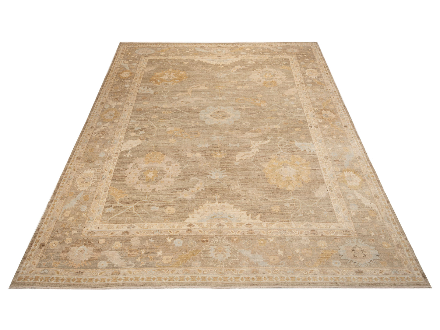 Angora Oushak 129081 Green Brown 14.6x17.11 Hand Knotted Rug