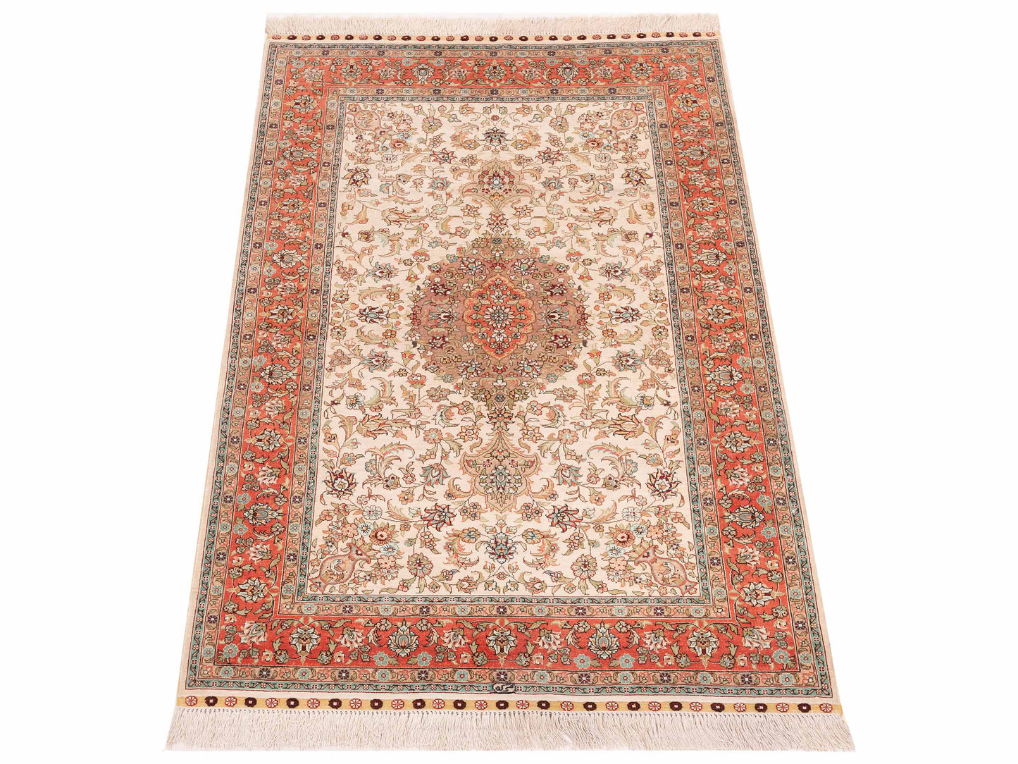 Pure Silk 122451 Ivory Pink 3.1x5 Hand Knotted Rug
