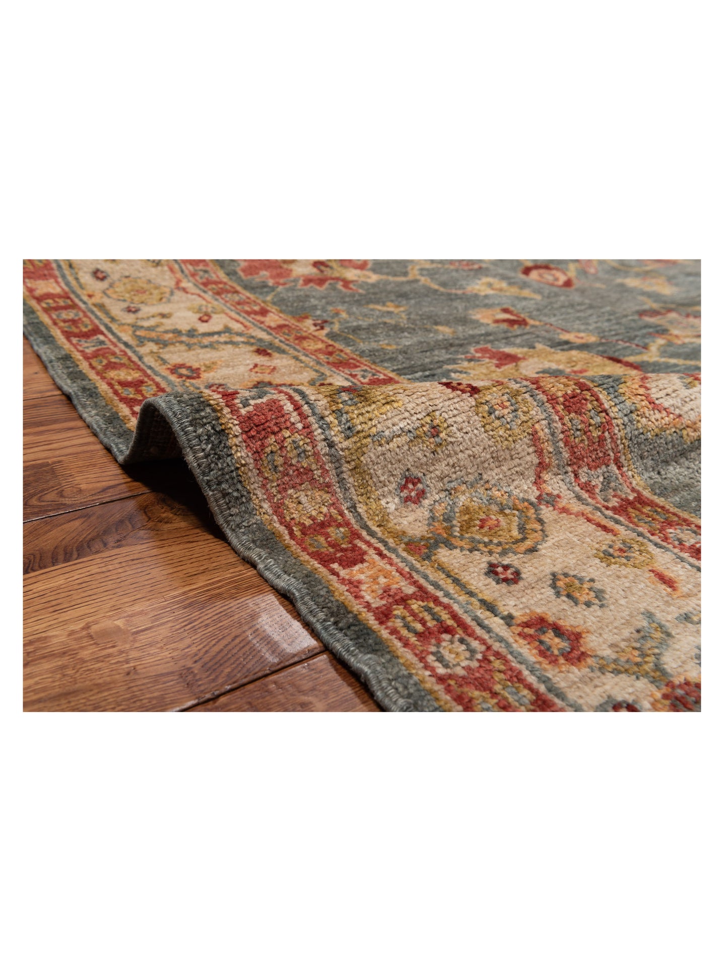 Angora Oushak 130142 Teal Blue Ivory 6x11.8 Hand Knotted Rug