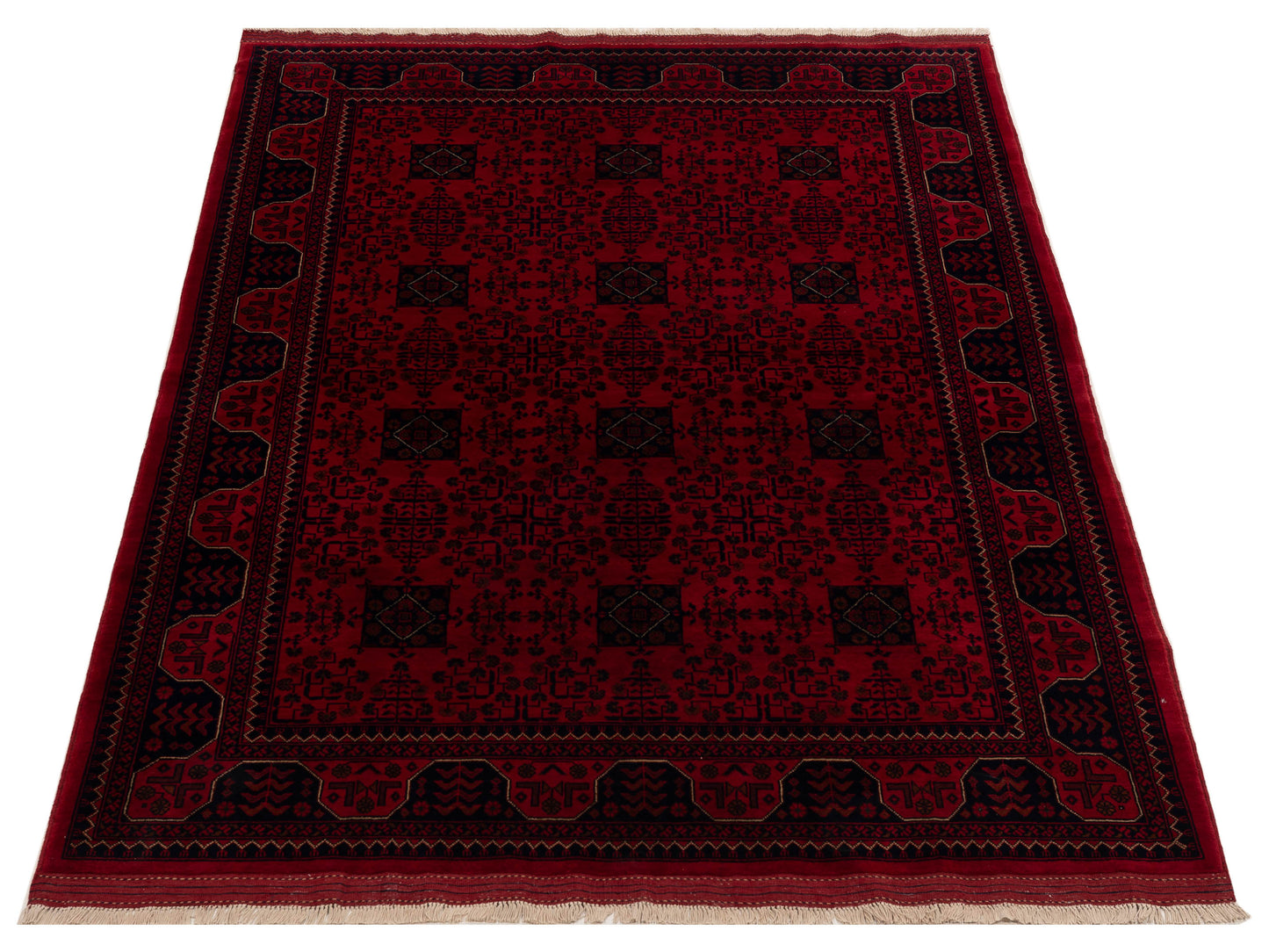 Afghan Belcik 153585 Red Navy 5.8x8 Hand Knotted Rug