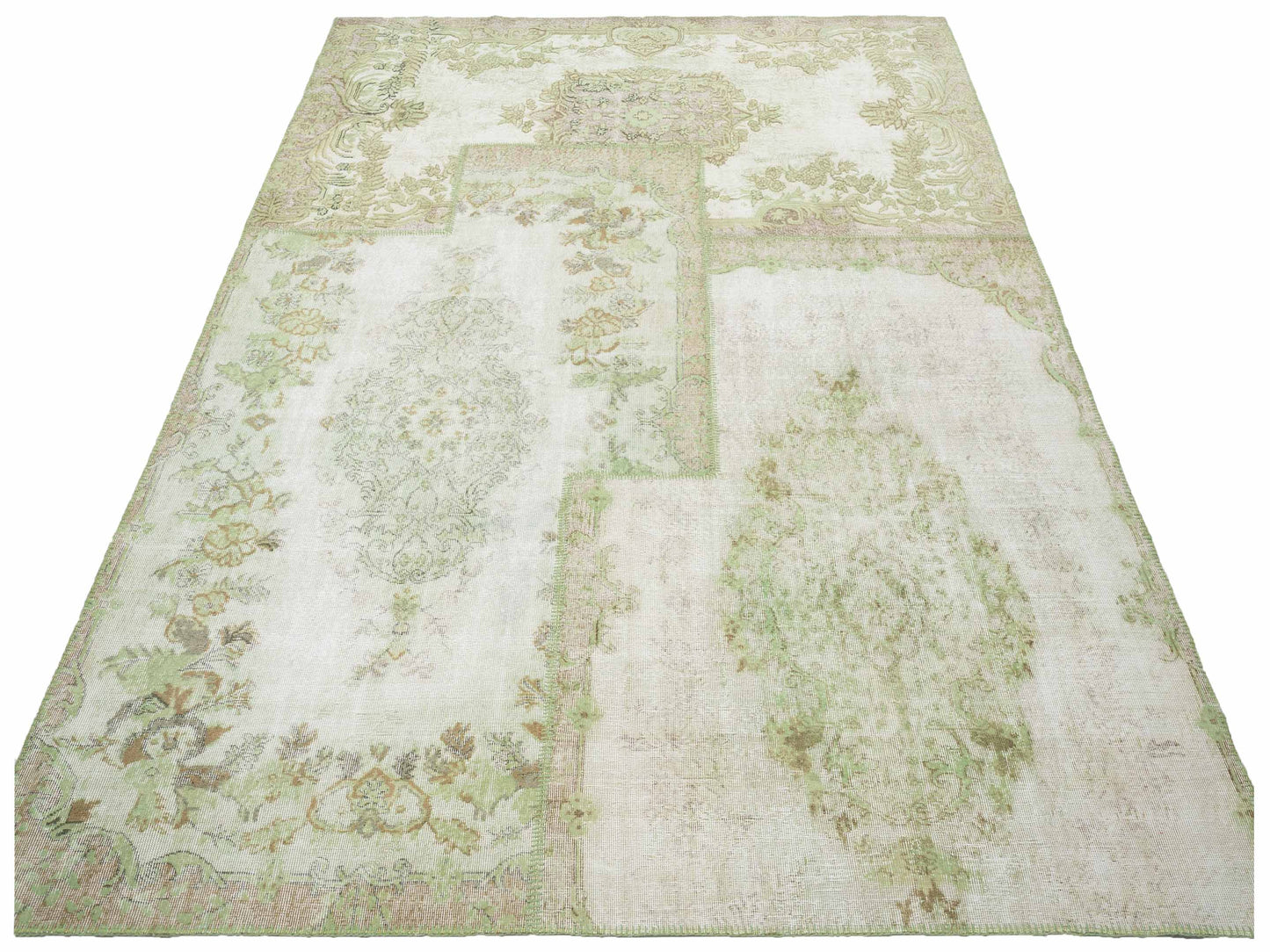 Turkish Vestige Patchwork 146038 Ivory Green 9.1x12 Hand Knotted Rug