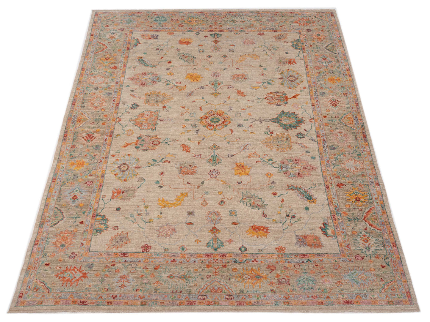 Angora Oushak 149916 Ivory Light Brown 10x13.5 Hand Knotted Rug