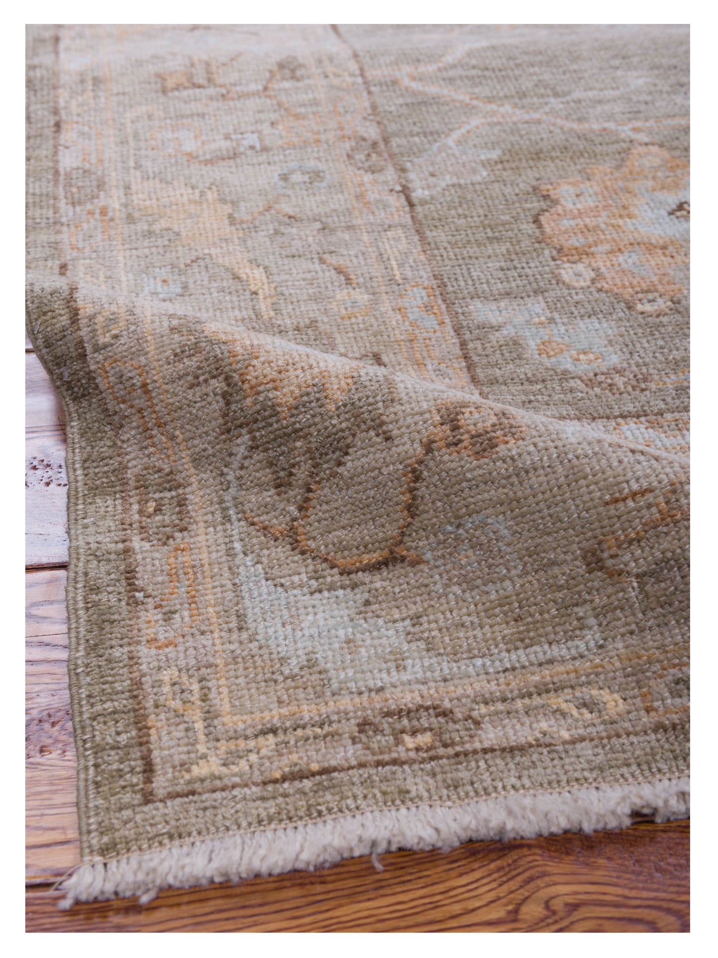 Angora Oushak 125569 Green Brown 5.11x8.4 Hand Knotted Rug