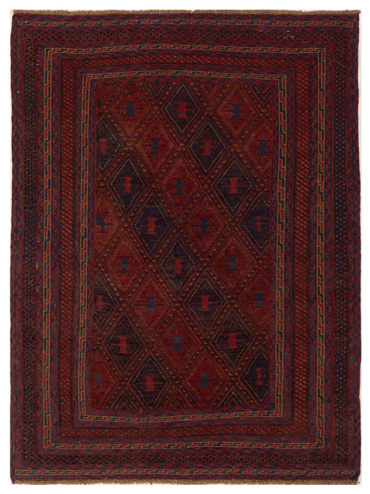 Nomad Afghan Soumak  Charcoal Red Tribal