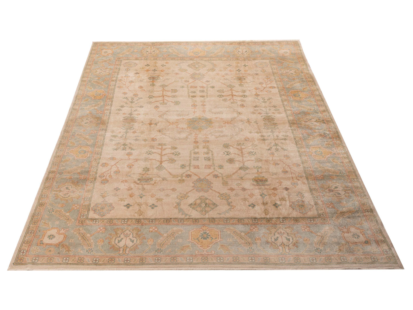 Angora Oushak 147762 Ivory Green 9.6x11.2 Hand Knotted Rug