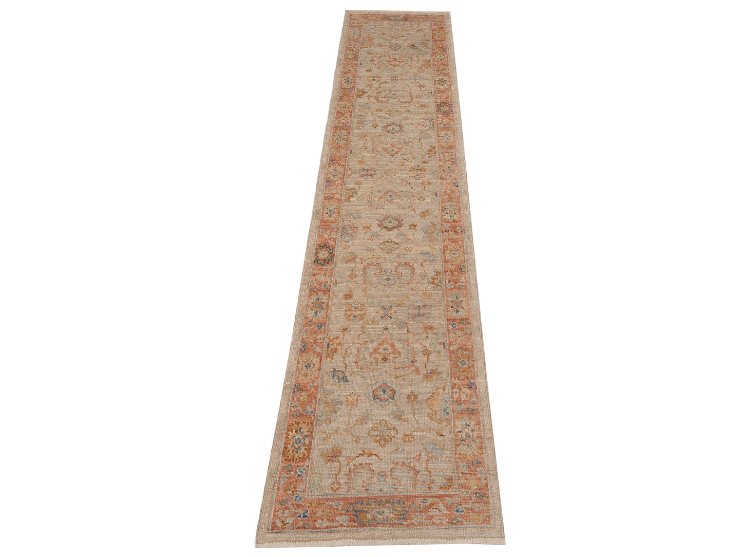 Angora Oushak 149451 Beige Rust 2.7x11.9 Hand Knotted Rug