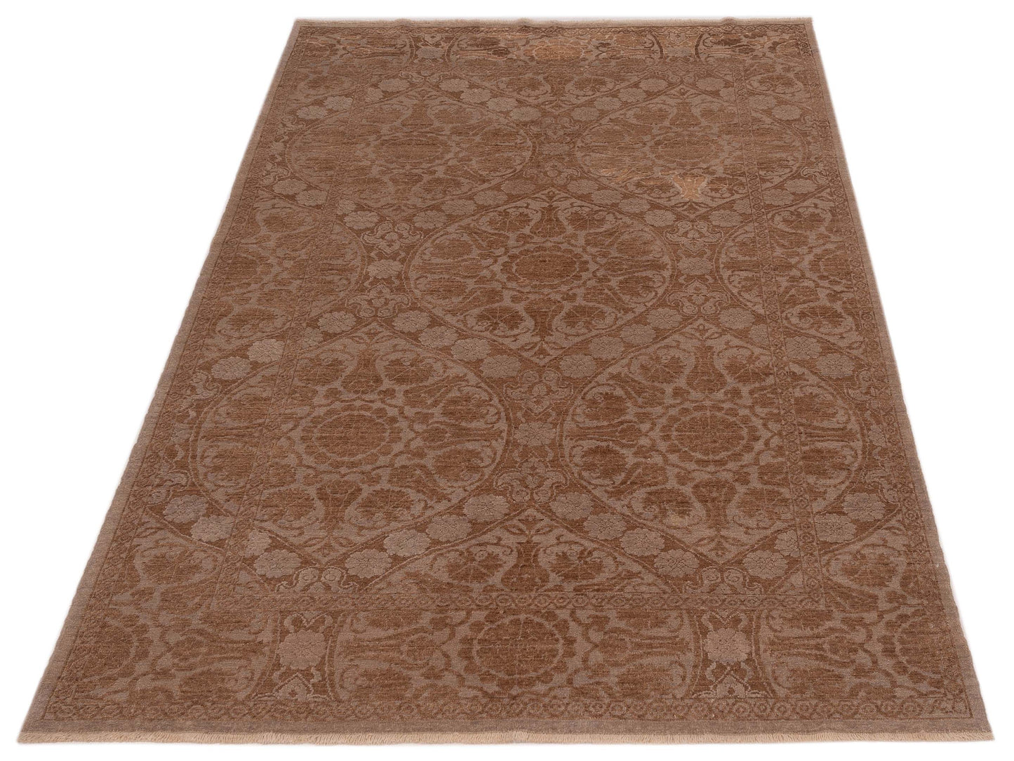 Defne Lotus Silver Light Brown 6.3x8.9 Hand Knotted Rug