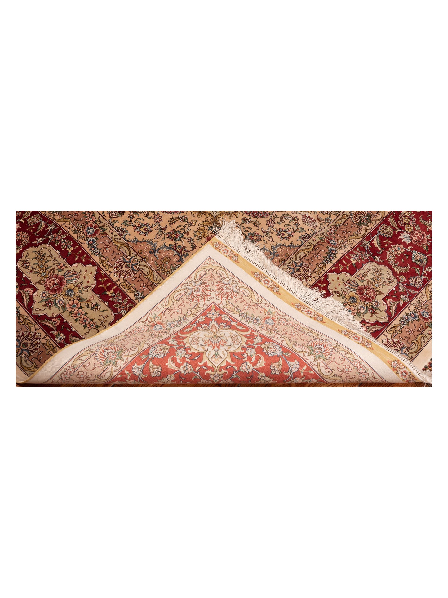 Pure Silk 112968 Ivory Red 8.1x10.2 Hand Knotted Rug