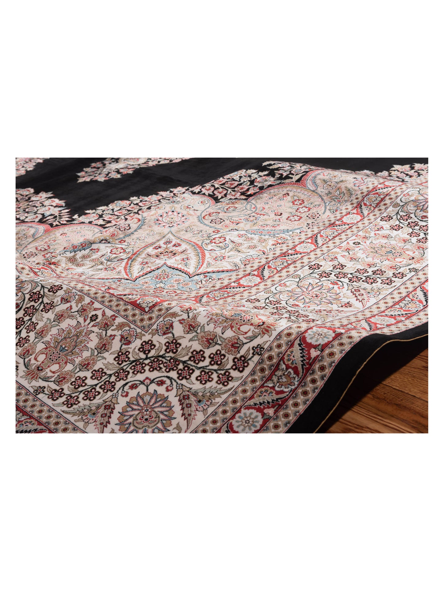 Pure Silk 111769 Black Ivory 8.2x10.1 Hand Knotted Rug