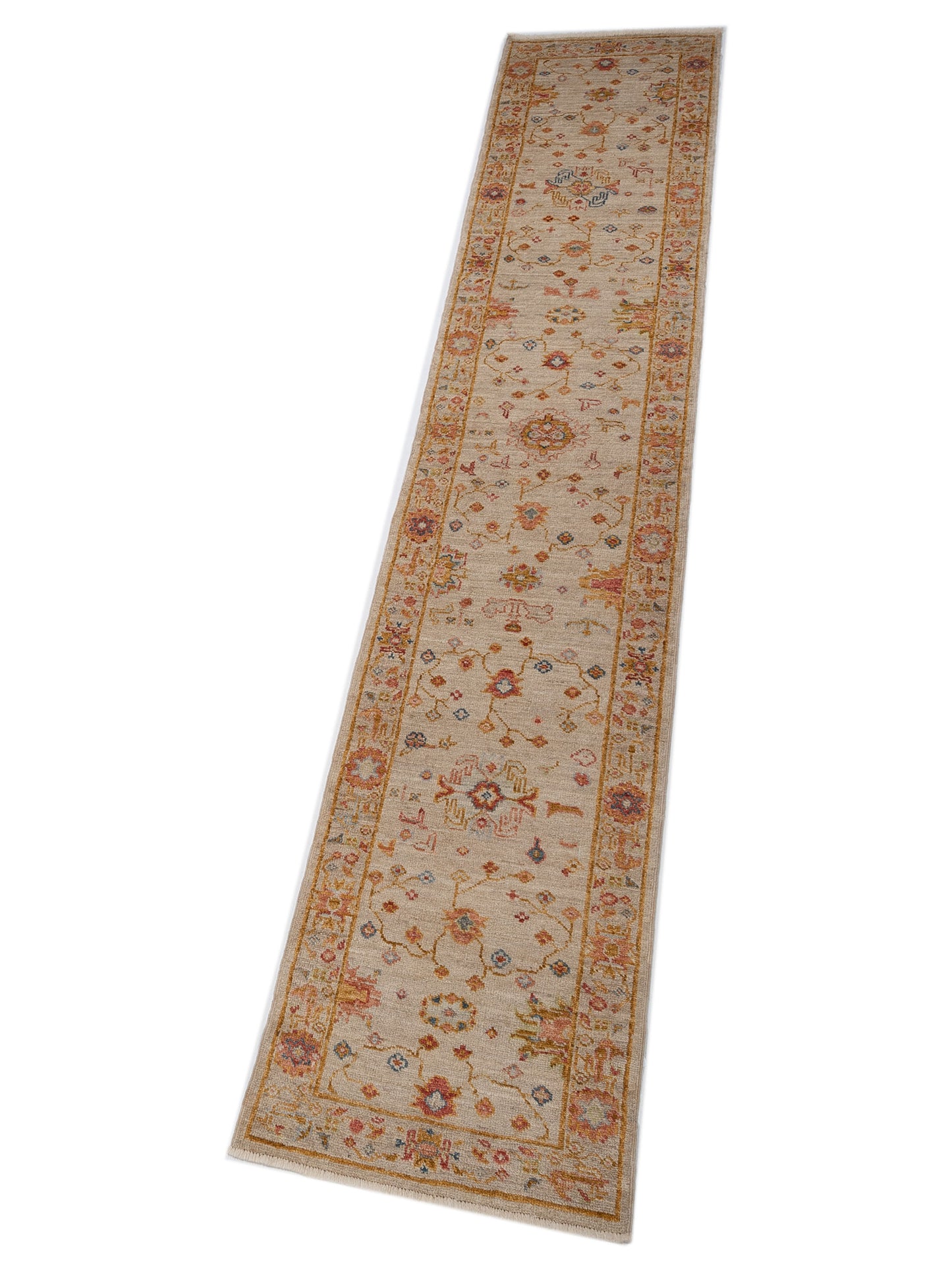 Angora Oushak 148045 Ivory Silver 2.7x14.4 Hand Knotted Rug
