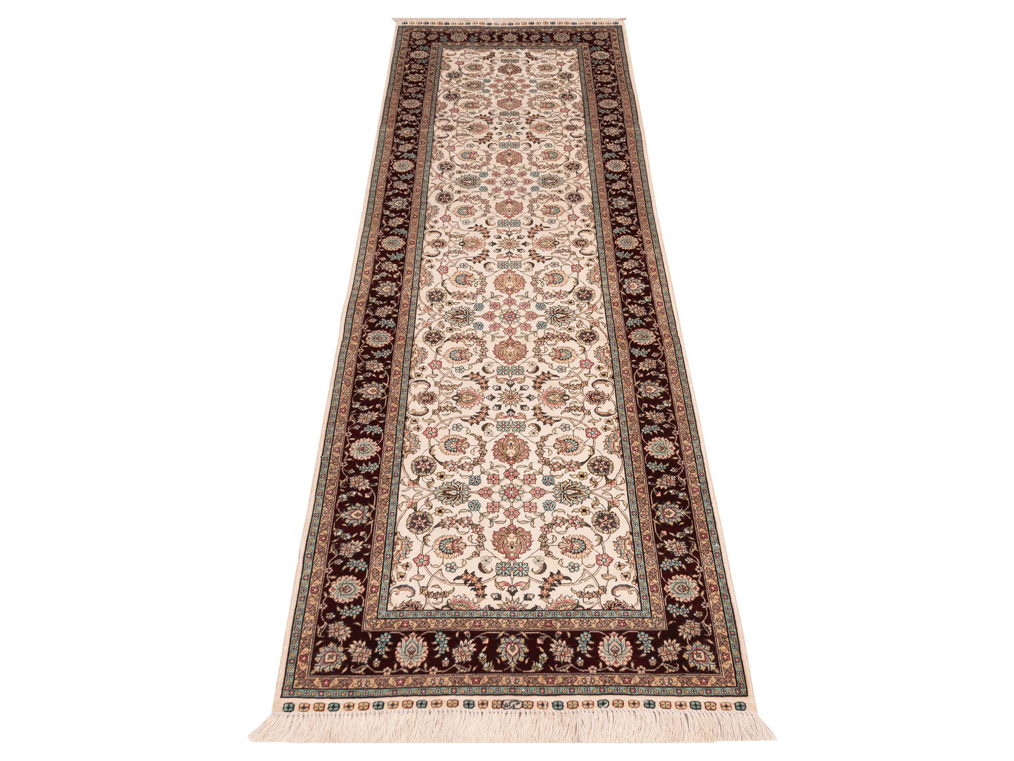 Pure Silk 122462 Ivory Red 2.7x8.3 Hand Knotted Rug