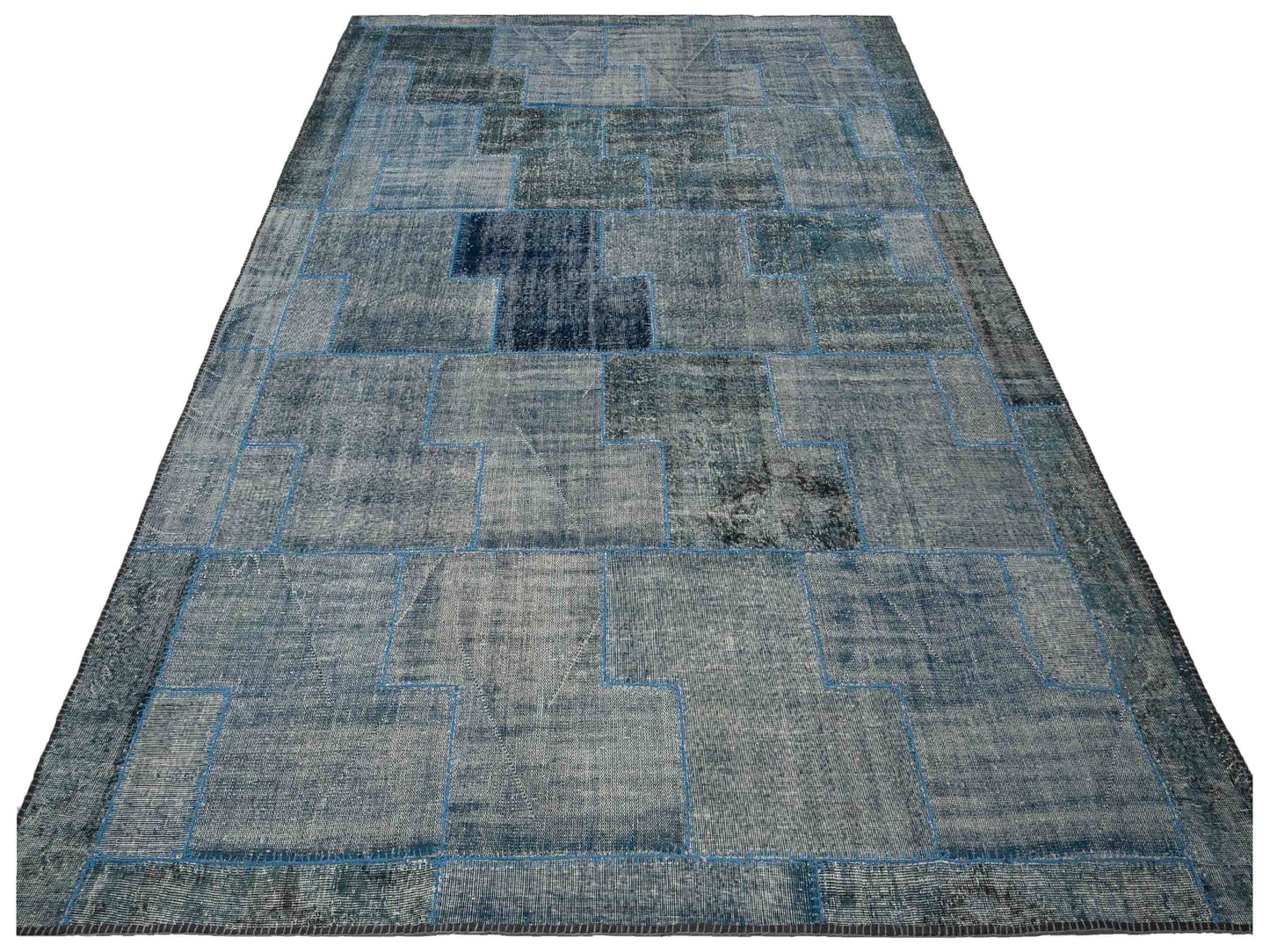 Turkish Vestige Patchwork 108965 Blue 10x14 Hand Knotted Rug