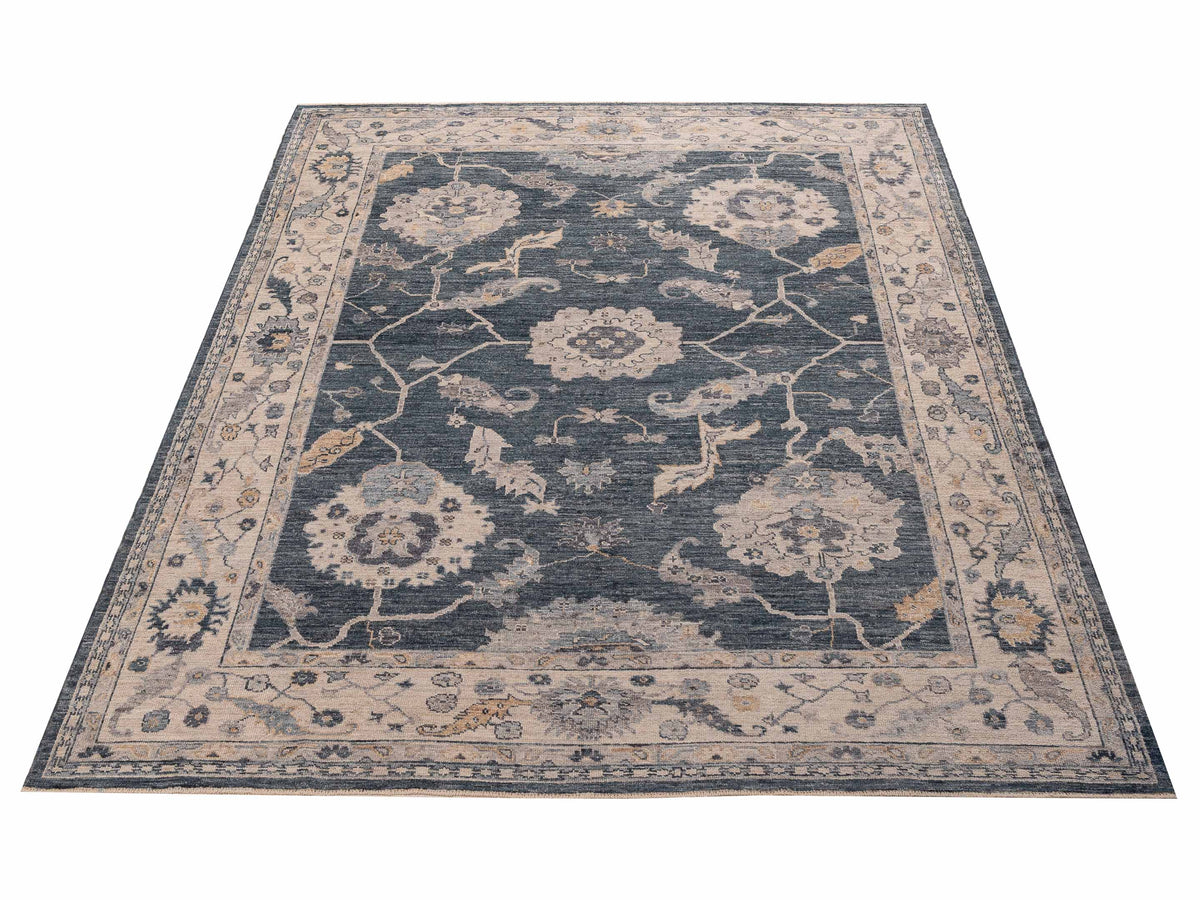 Angora Oushak 156149 Blue Ivory 9x11.9 Hand Knotted Rug