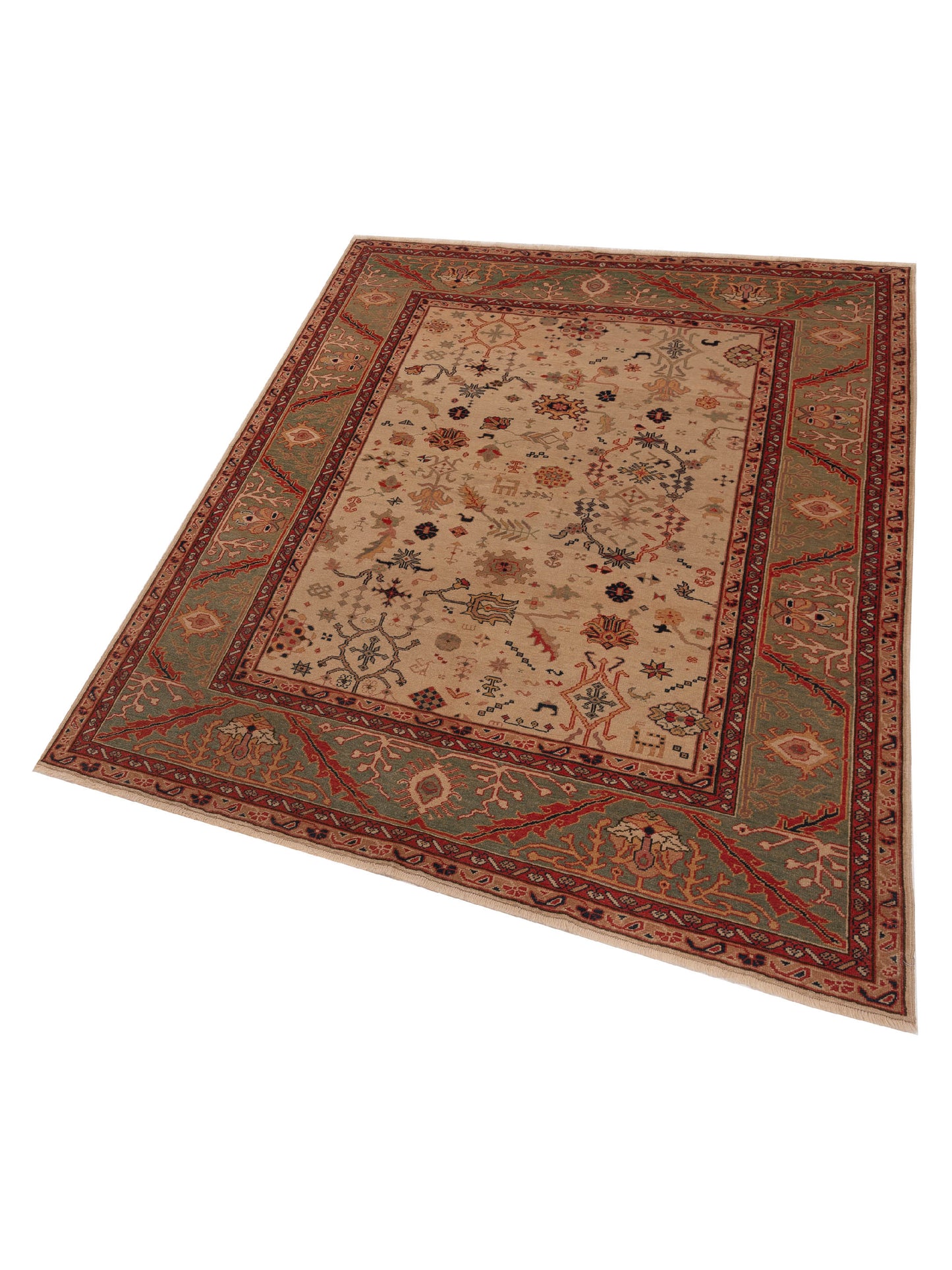 Antique Loom 147369 Ivory Green 6.8x8.4 Hand Knotted Rug