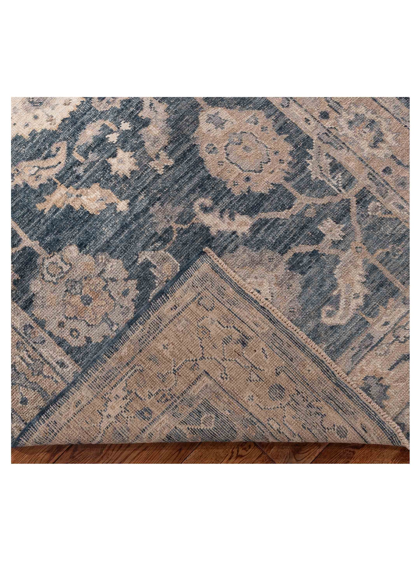 Angora Oushak 156238 Blue Cream 4x11.6 Hand Knotted Rug