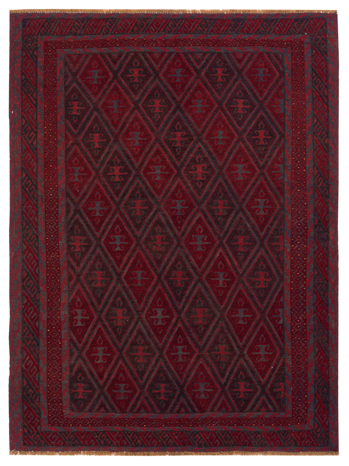 Nomad Afghan Soumak  Charcoal Red Tribal