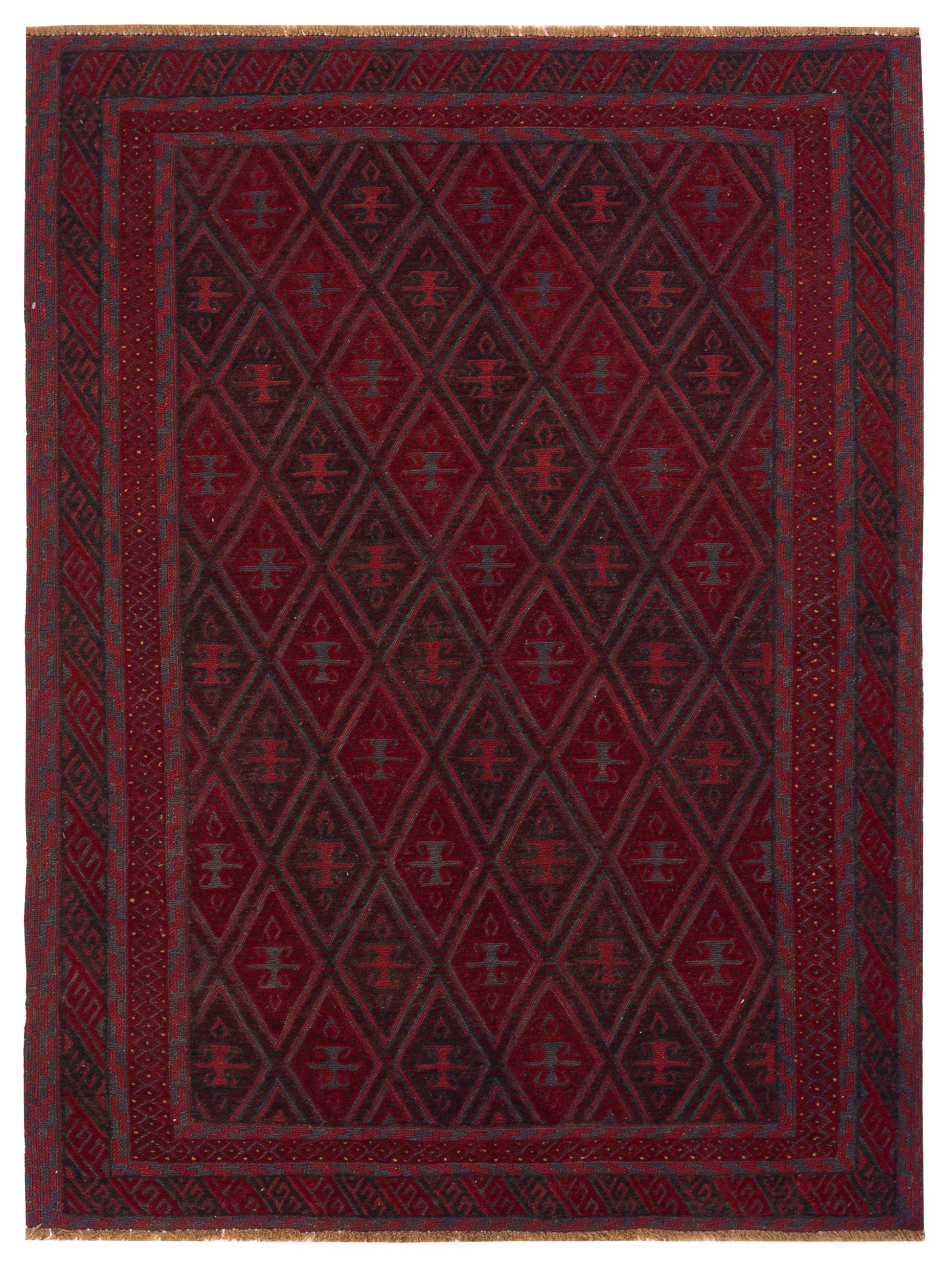 Nomad Afghan Soumak  Charcoal Red Tribal