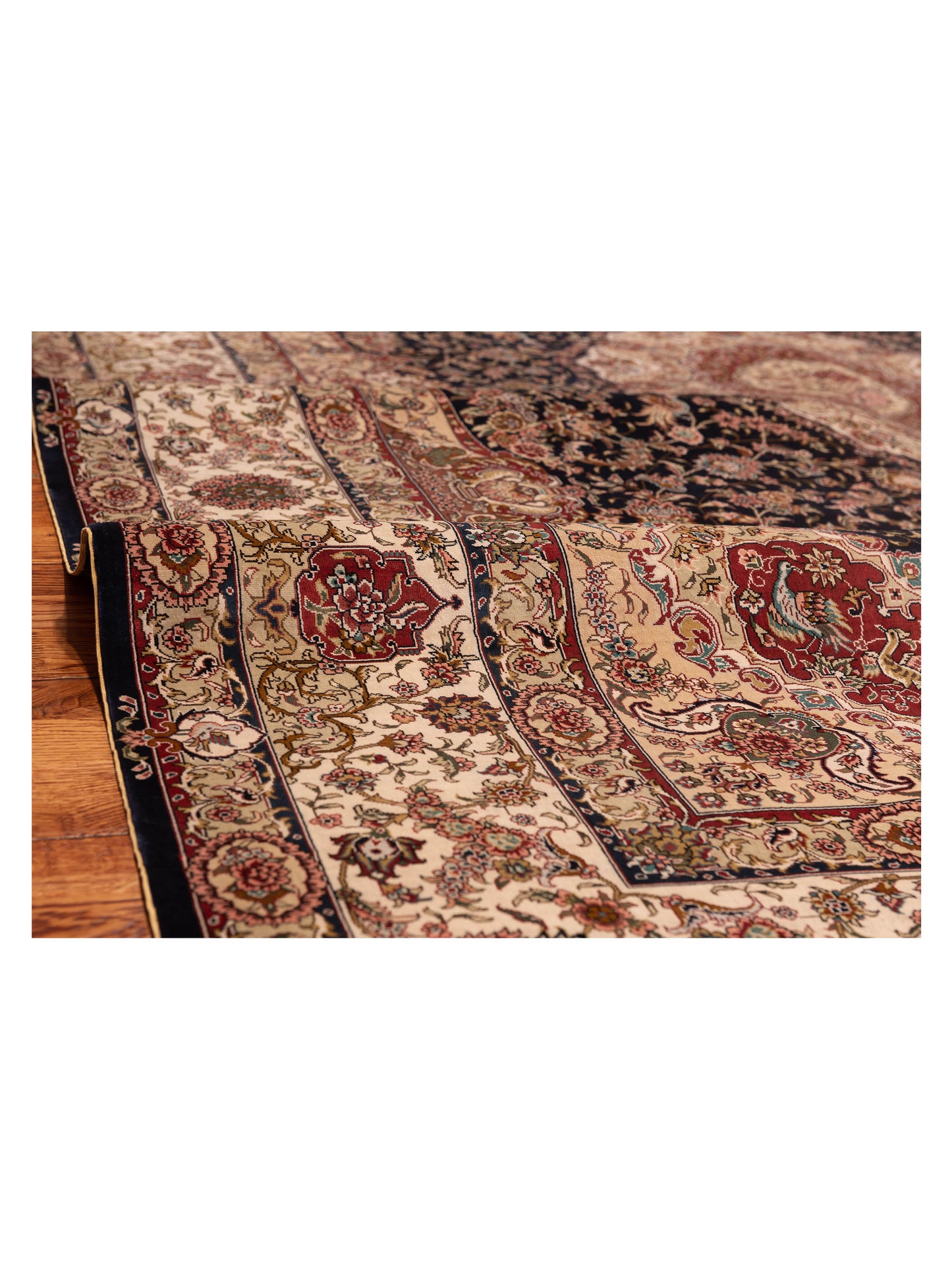 Pure Silk 125295 Navy Ivory 6.1x9.2 Hand Knotted Rug