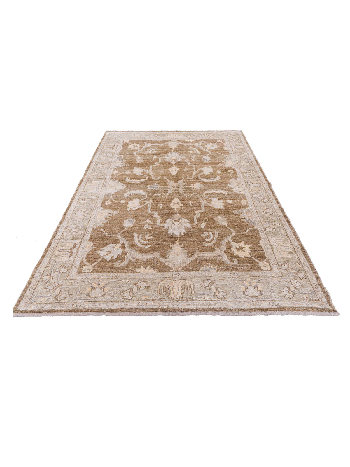 Angora Oushak 117668 Brown Green 6.1x8.3 Hand Knotted Rug