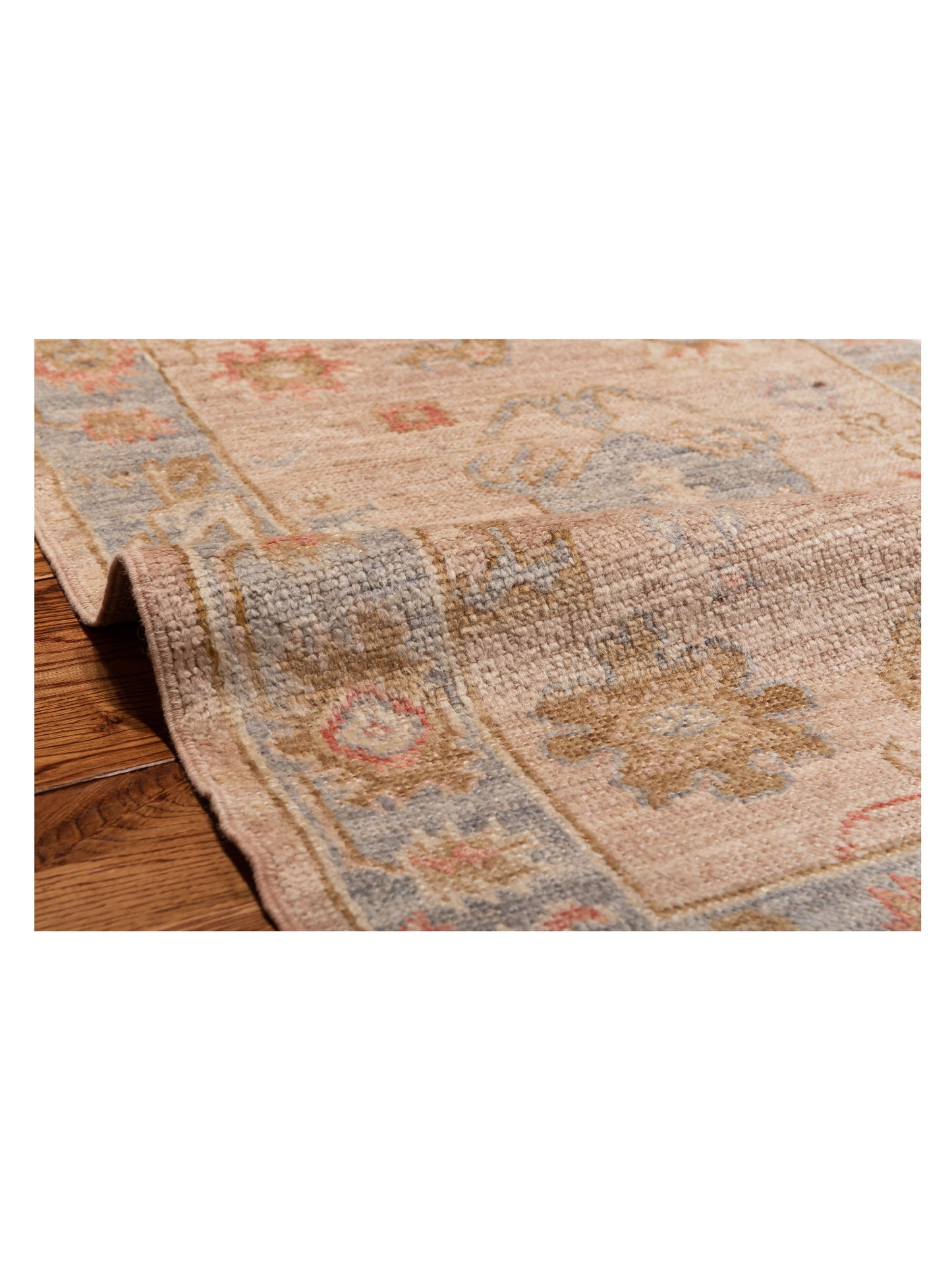 Angora Oushak 149589 Pink Gray 2.8x9.6 Hand Knotted Rug