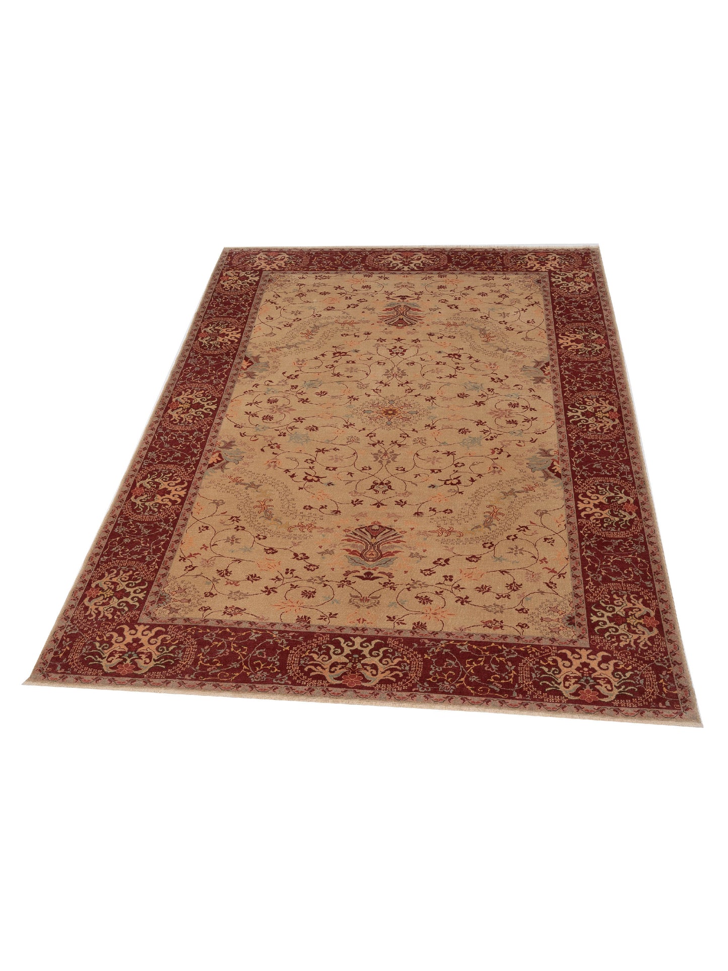 Antique Loom 108015 Cream Burgundy 9.4x12.6 Hand Knotted Rug