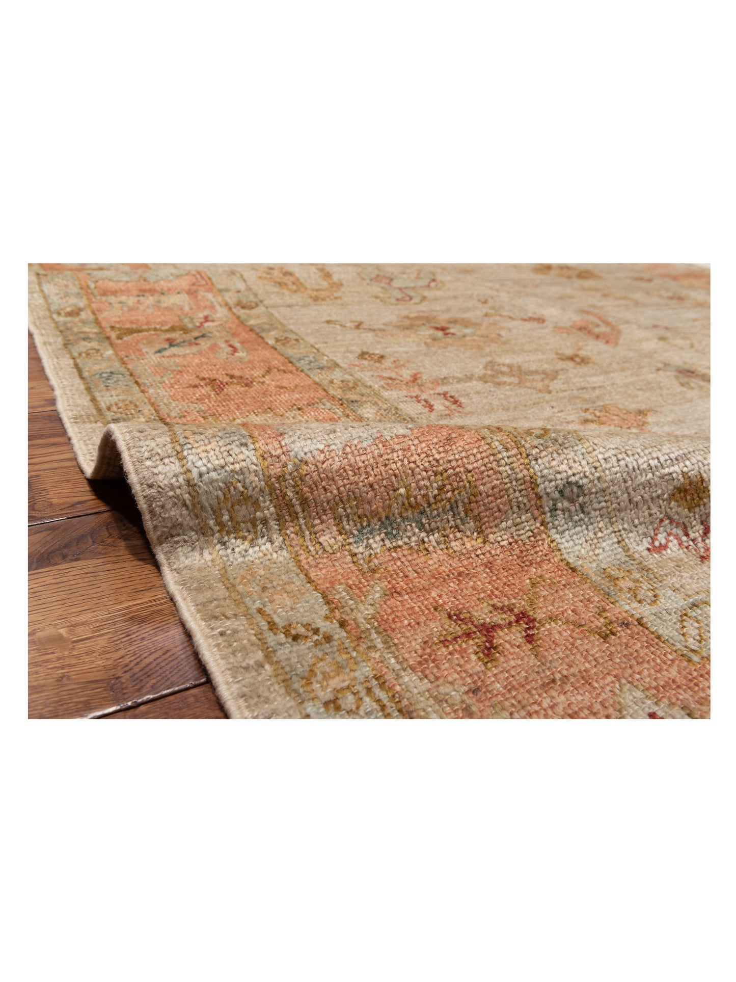 Angora Oushak 133081 Ivory Pink 6.1x13.11 Hand Knotted Rug