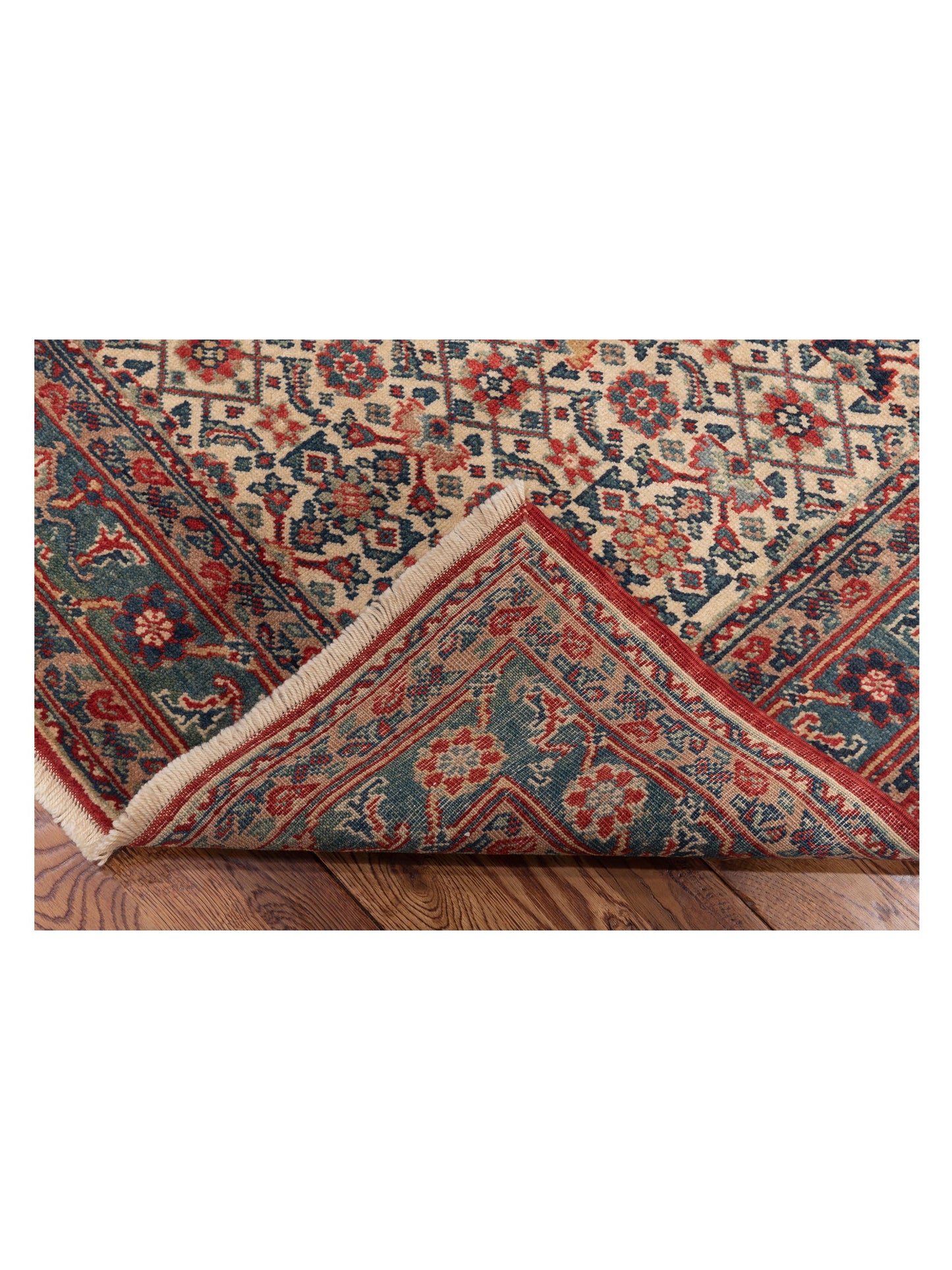 Antique Loom 120628 Ivory Teal Blue 6.11x8.1 Hand Knotted Rug