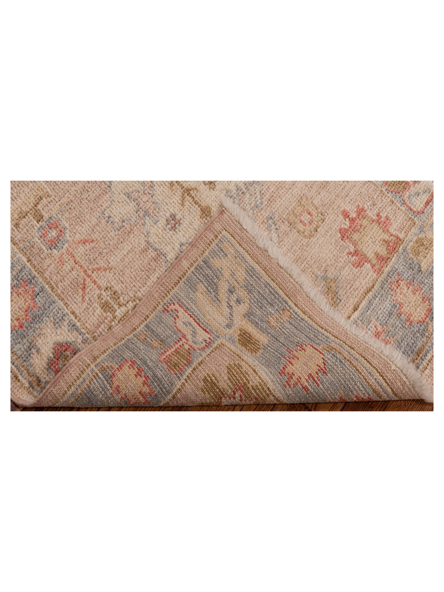 Angora Oushak 141255 Pink Blue Gray 2.10x7.3 Hand Knotted Rug