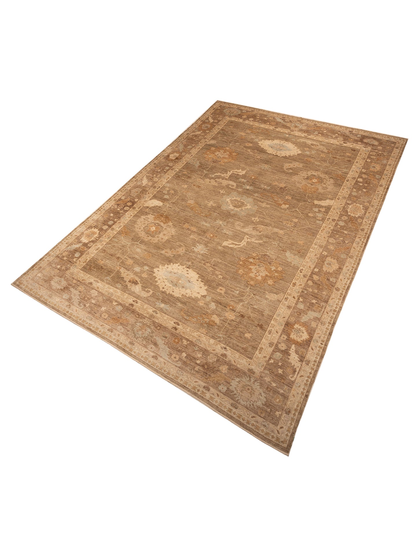 Angora Oushak 130260 Green Brown 14.6x21.1 Hand Knotted Rug
