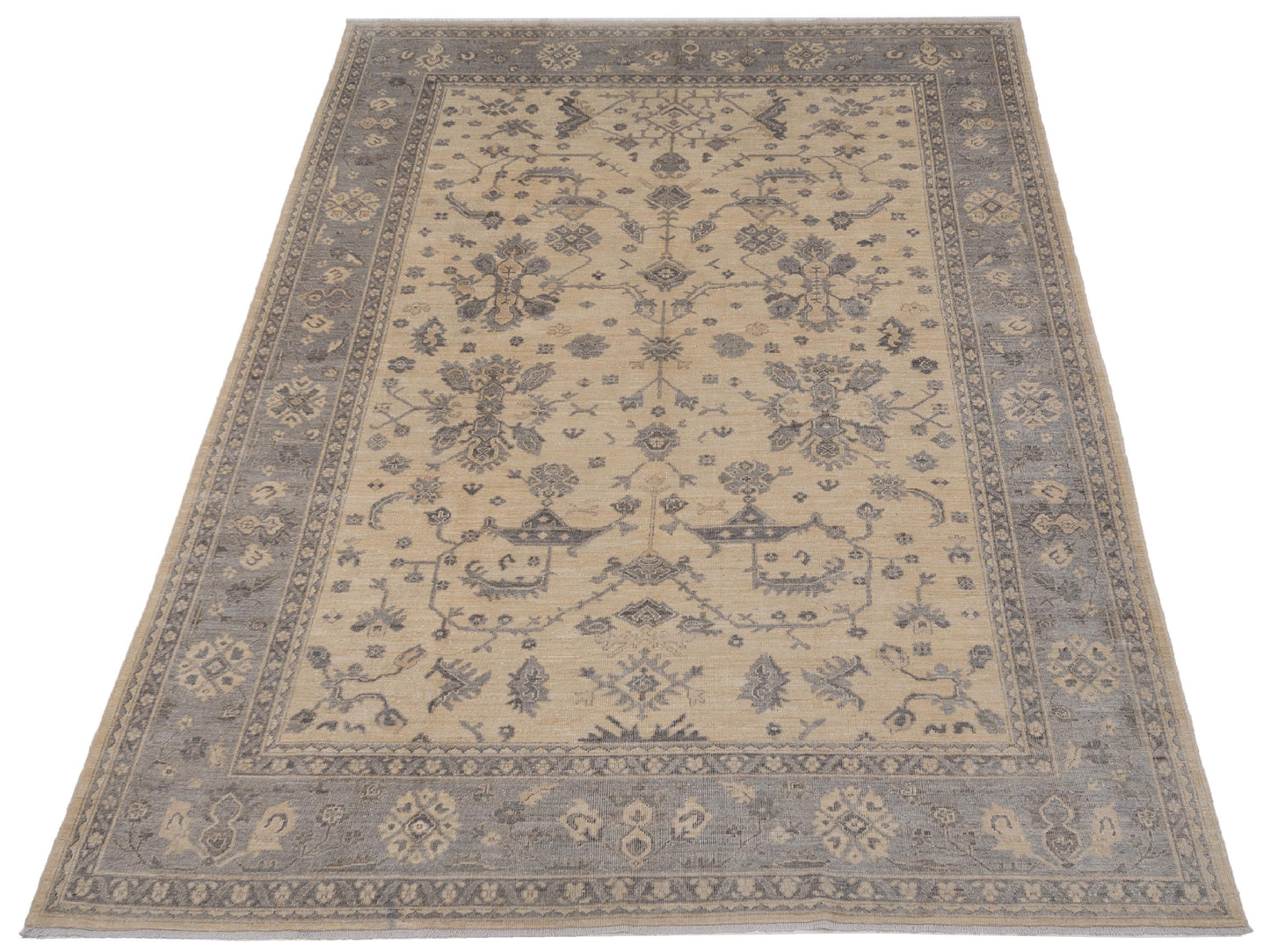 Anadol Oushak 125952 Ivory Gray 9.10x13.9 Hand Knotted Rug