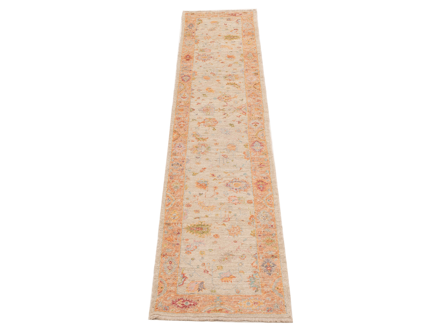 Angora Oushak 154282 Ivory Pink 2.6x13 Hand Knotted Rug