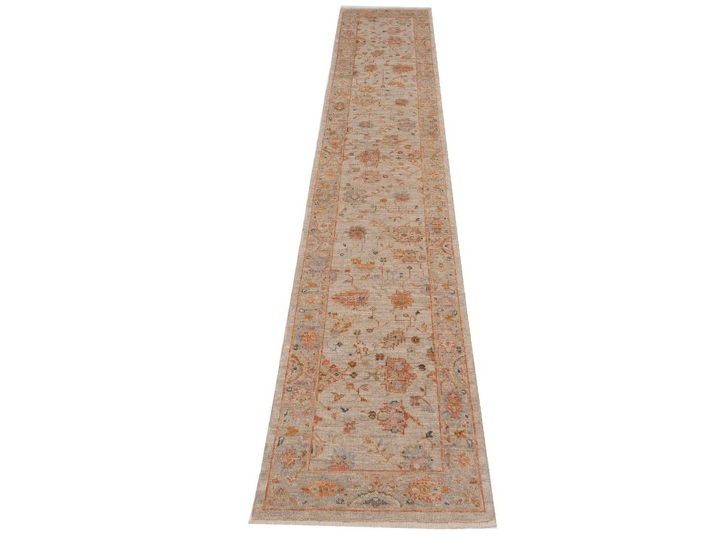 Angora Oushak 149360 Ivory Silver 2.7x13.7 Hand Knotted Rug