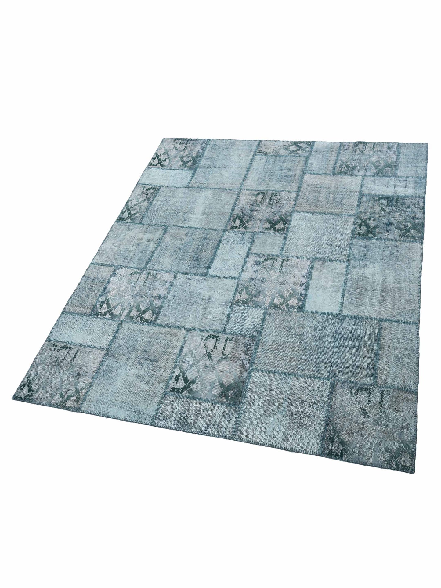 Turkish Vestige Patchwork 142786 Green 8.3x9.1 Hand Knotted Rug
