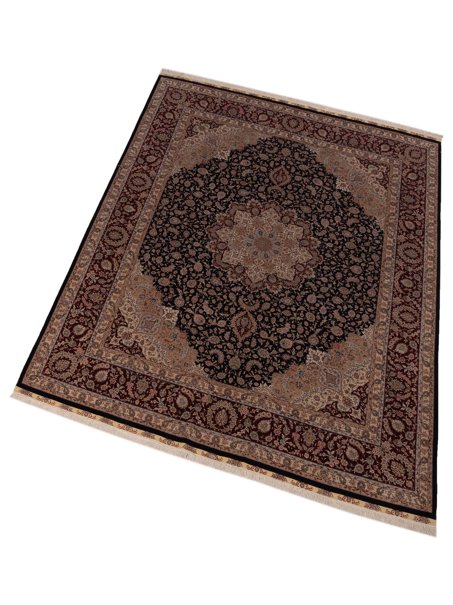 Pure Silk 117835 Navy Red 8.1x10 Hand Knotted Rug