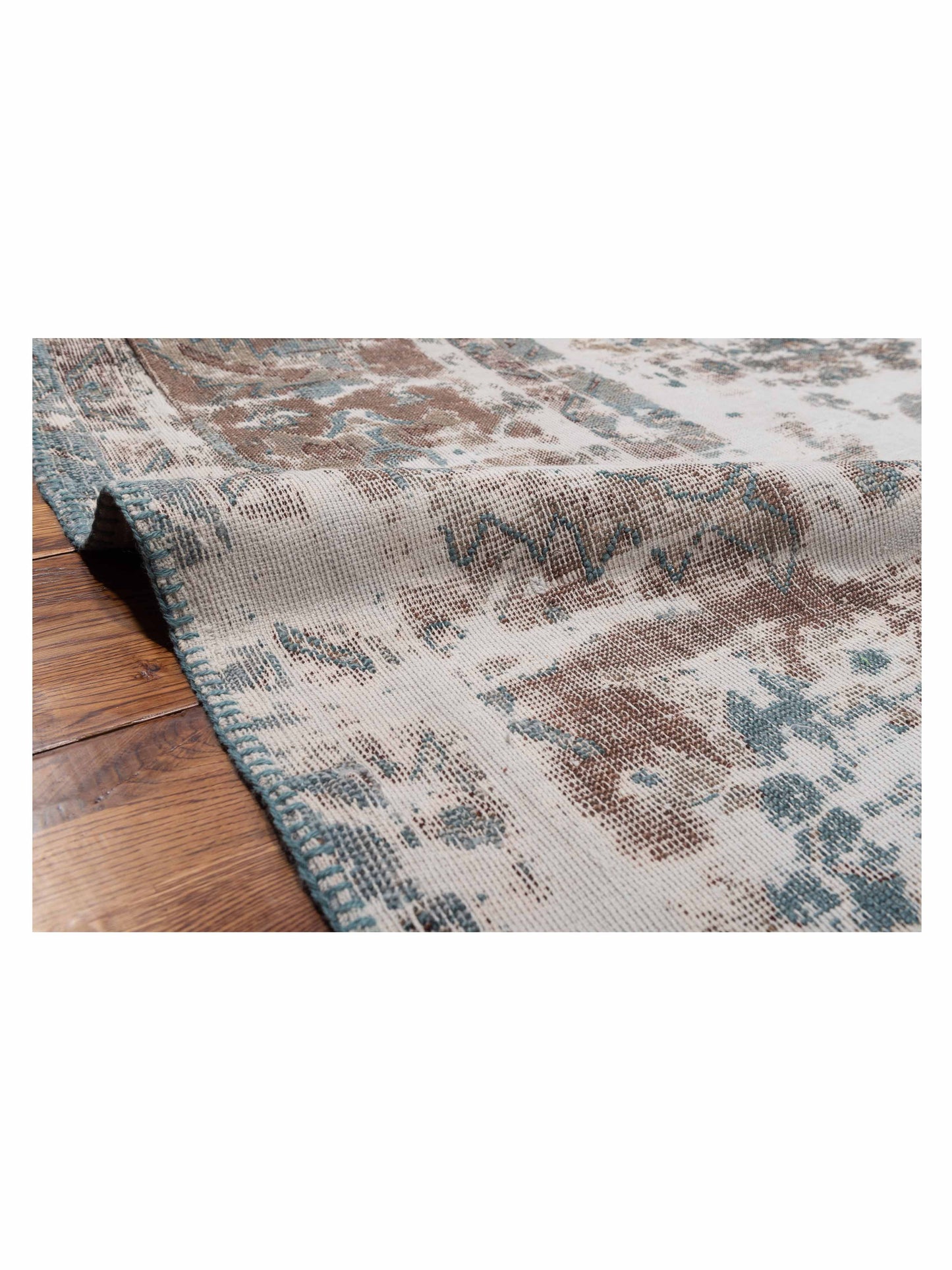 Turkish Vestige Patchwork 76018 Ivory Blue 9.7x11.7 Hand Knotted Rug