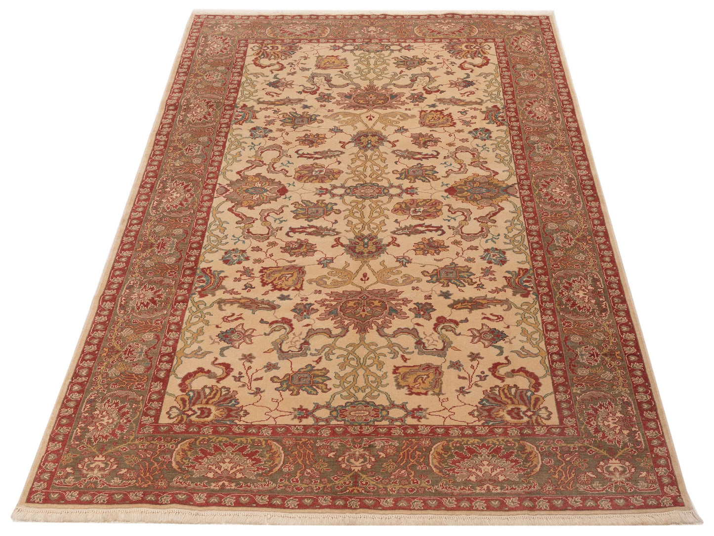 Antique Loom 117182 Ivory Green 6.9x9.1 Hand Knotted Rug