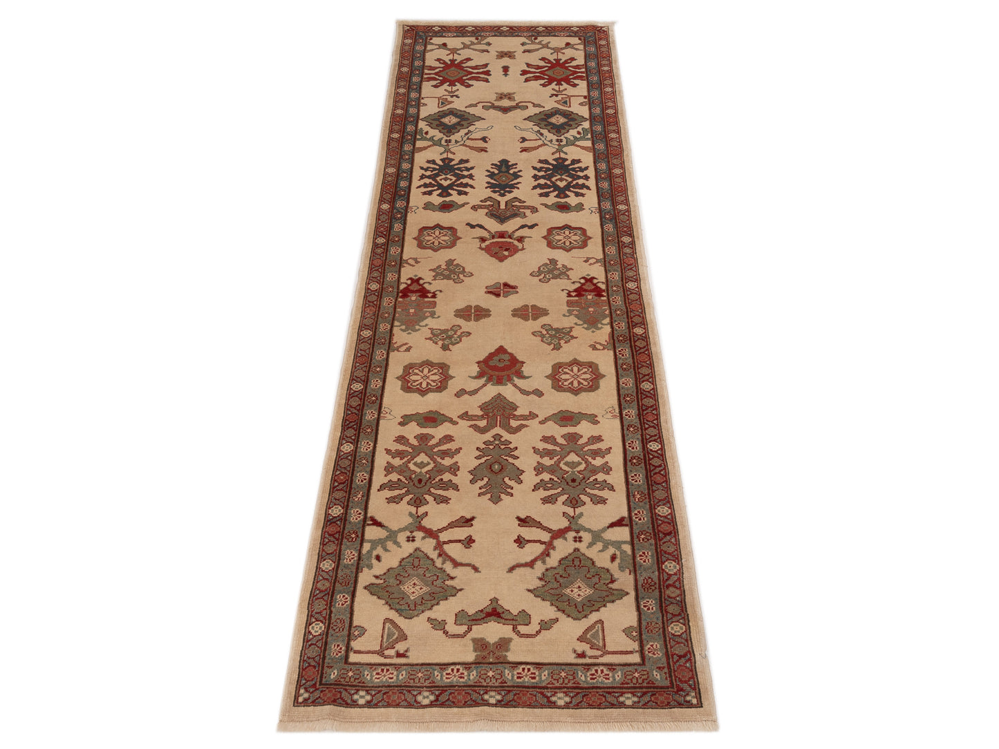 Antique Loom 147363 Ivory Green 3x11.1 Hand Knotted Rug