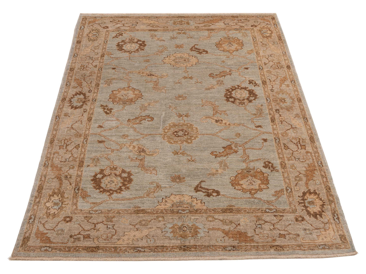 Angora Oushak 128352 Ice Blue Beige 6.1x8.8 Hand Knotted Rug