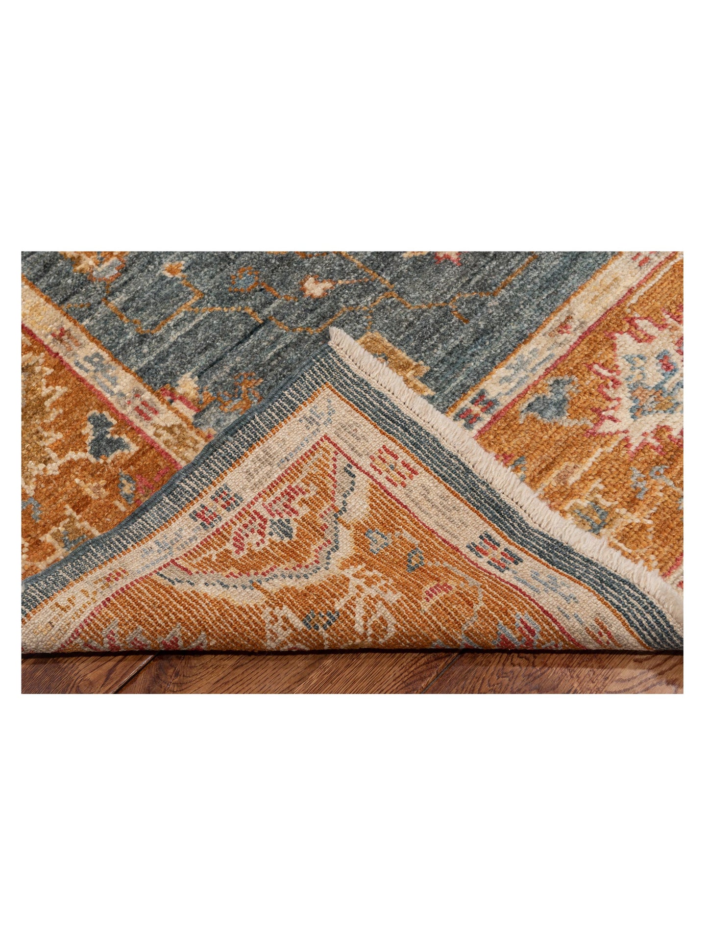 Angora Oushak 144540 Teal Blue Orange 6.4x11 Hand Knotted Rug