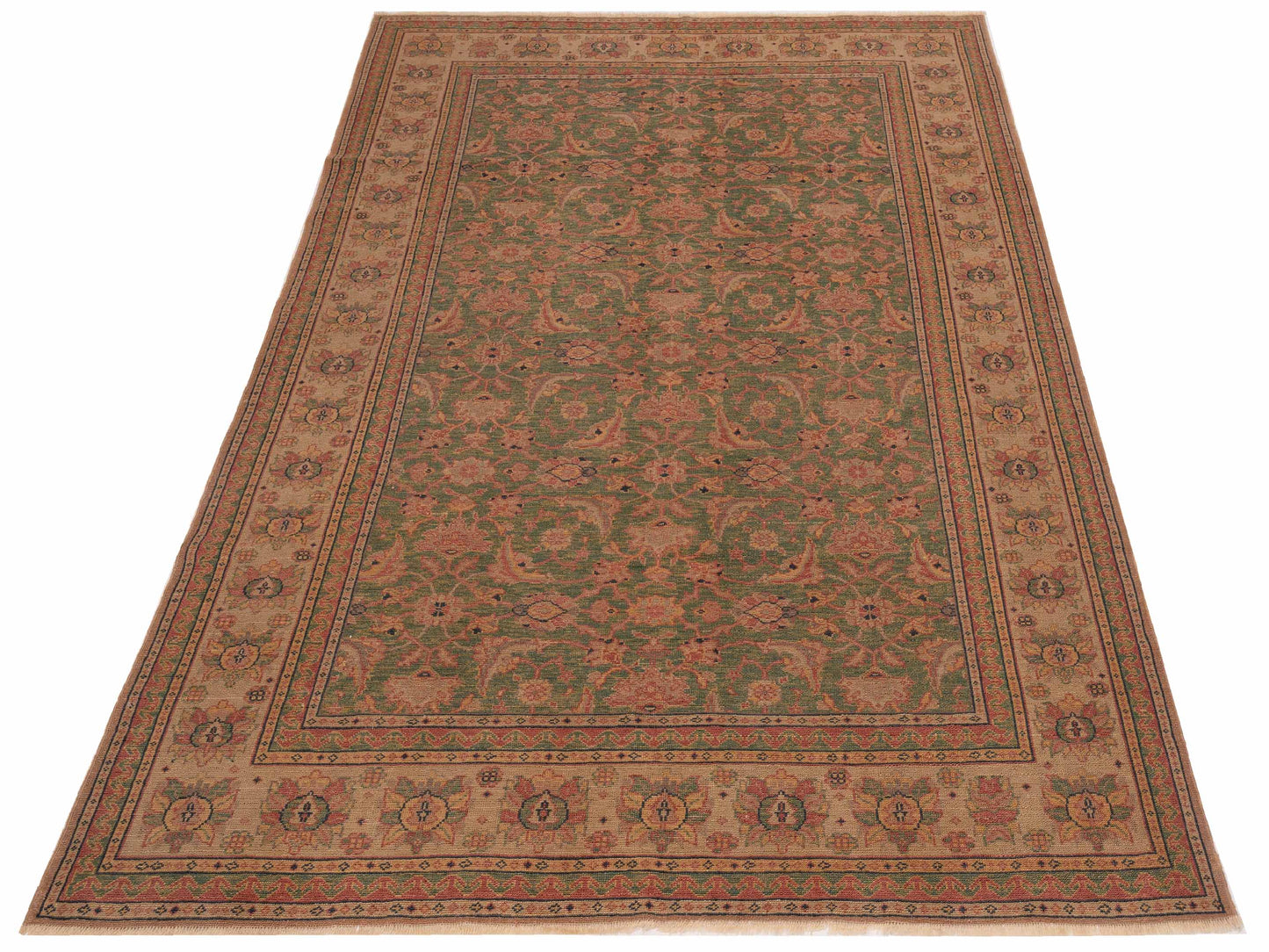 Antique Loom 147464 Green Beige 6.10x9.7 Hand Knotted Rug