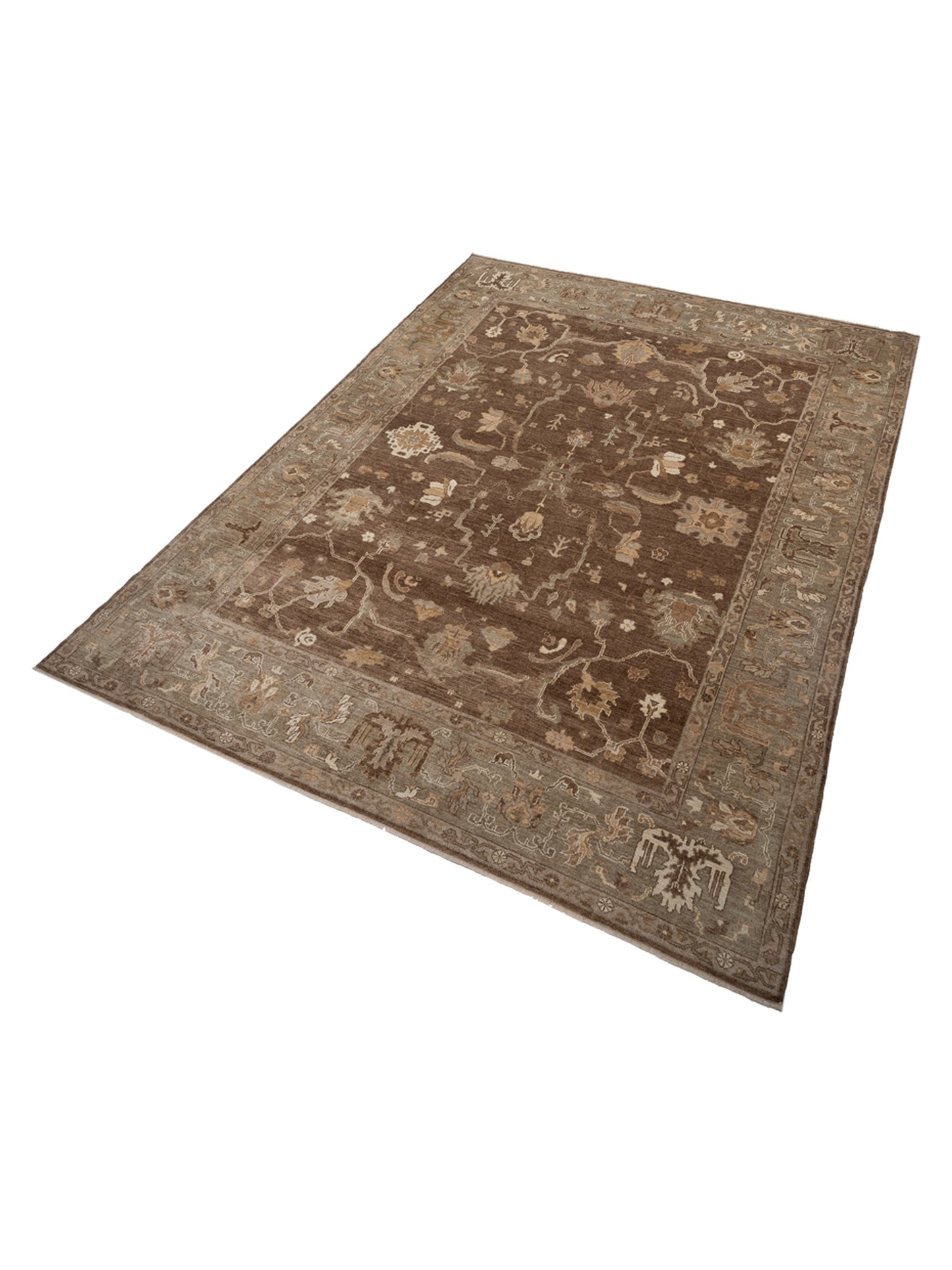Angora Oushak 128314 Brown Green 11.10x15.1 Hand Knotted Rug
