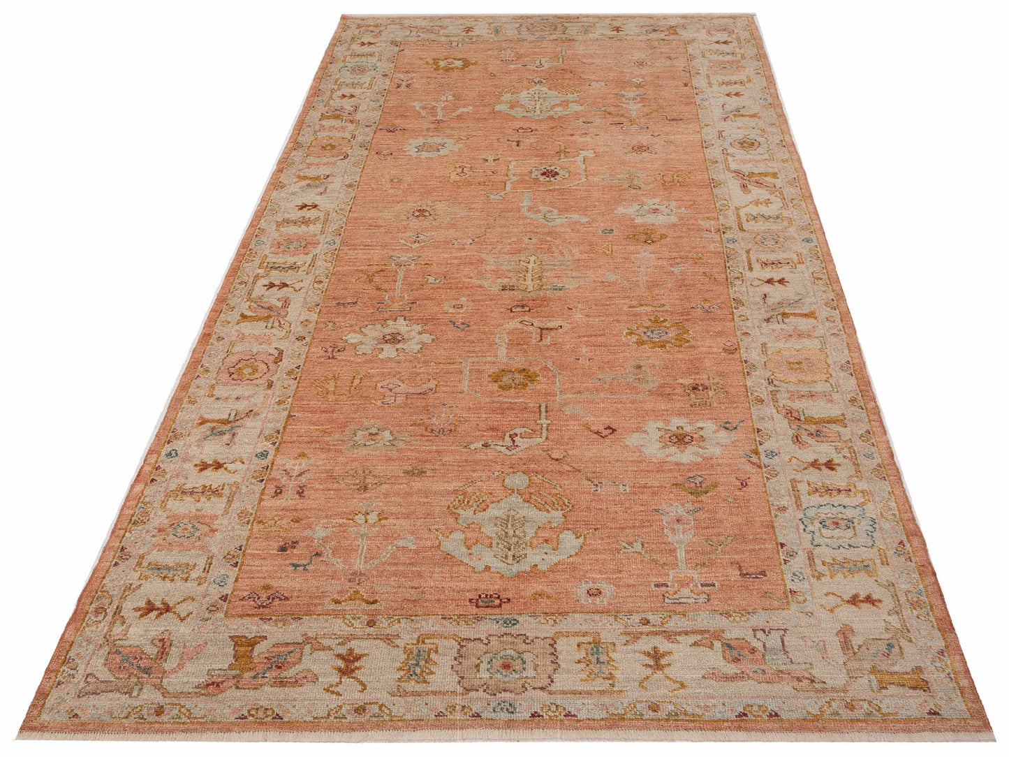Angora Oushak 148226 Pink Ivory 6.2x13.6 Hand Knotted Rug