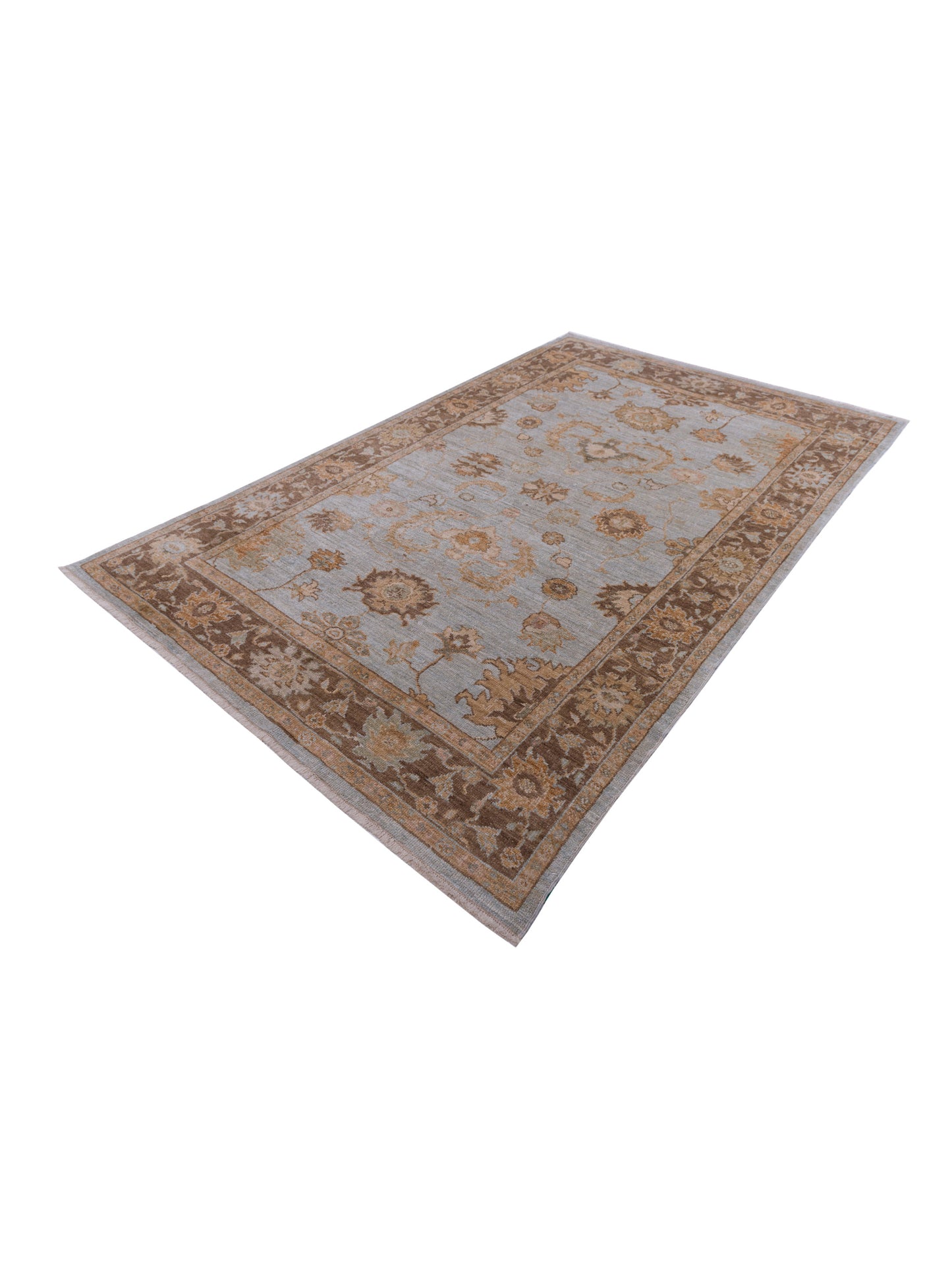 Angora Oushak 125727 Ice Blue Brown 5.11x9.5 Hand Knotted Rug
