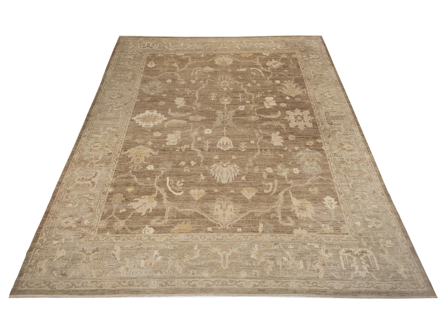 Angora Oushak 130294 Brown Green 13.3x16.9 Hand Knotted Rug