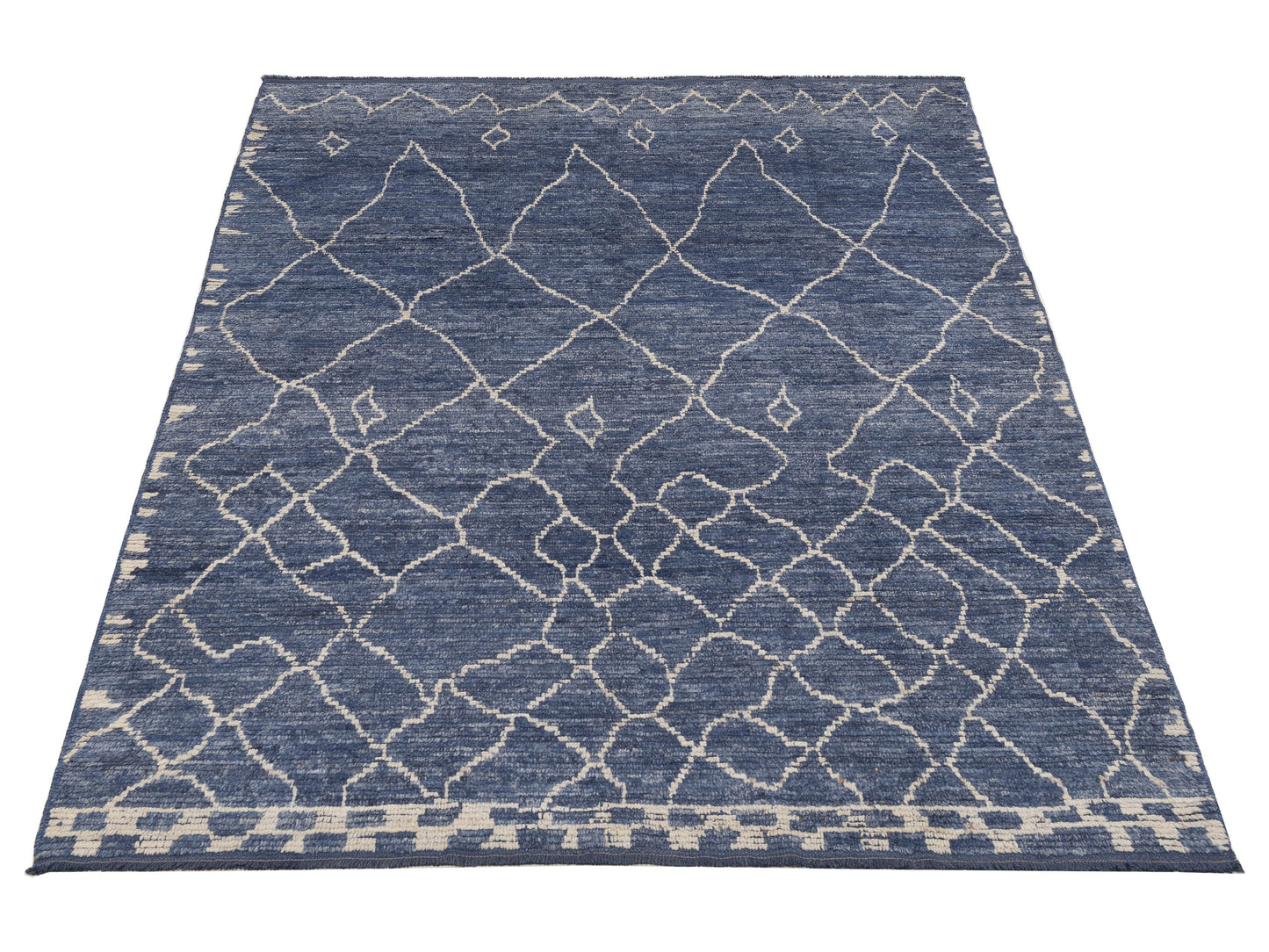 Berber Aspendos Blue Ivory 6.9x9.3 Hand Knotted Rug
