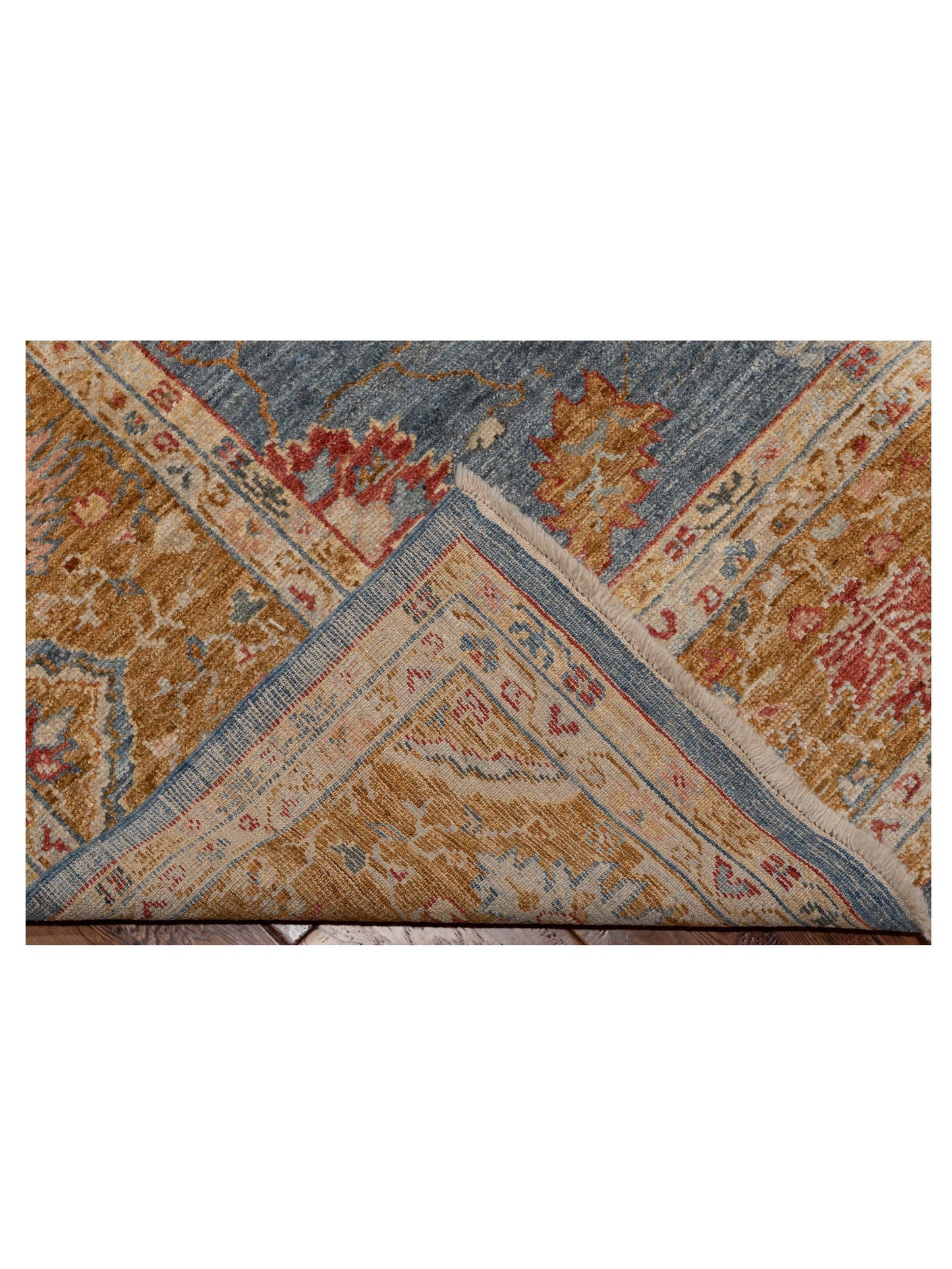 Angora Oushak 144550 Teal Blue Gold 10.3x13.4 Hand Knotted Rug