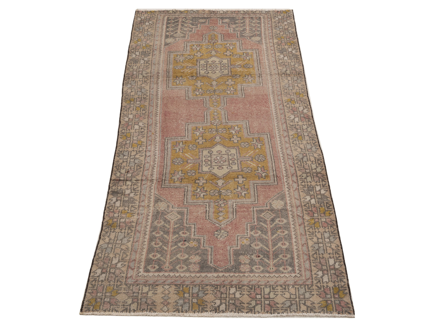 Old Anatolian 154114 Pink Brown 3.9x9.4 Hand Knotted Rug